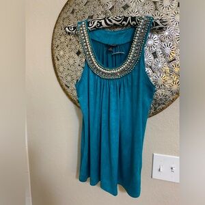 Teal tank top with embellished neckline. Size medium. NWT